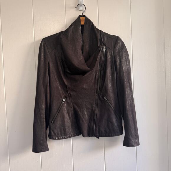 Blank NYC Jackets & Blazers - BLANK NYC Faux-Leather Drape Front Moto Jacket Size Small
